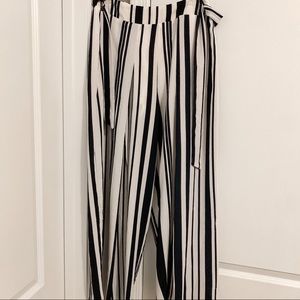 Wide Legged Navy Blue Striped Pants w/ Slits, Size L